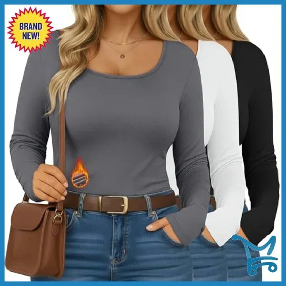 Plus Size Fleece Lined Thermal Tops 3 Pack Long Sleeve Base Layer